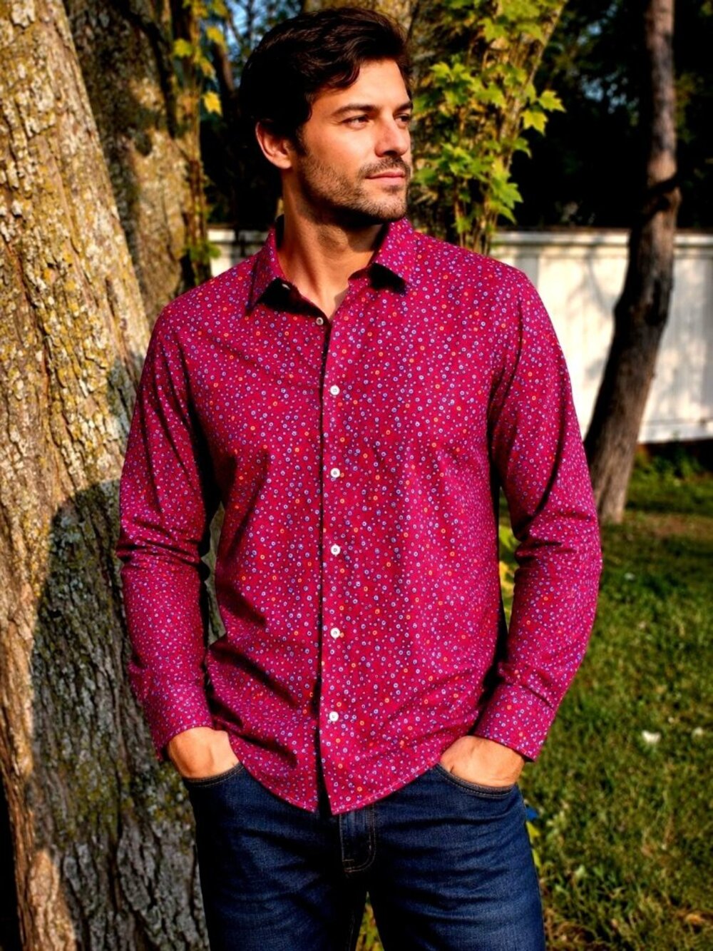 Shirt Rosso Milano Modern Burgundy Geometric Button NWT Long Sleeve Men's XL